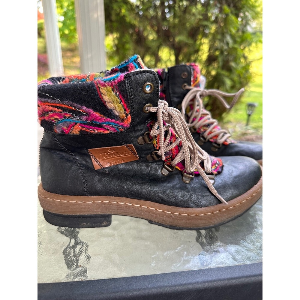 Rieker Ankle Boots Leather Felicitas 1874 Lace Up Black Size 37 or‎ US 6.5-7